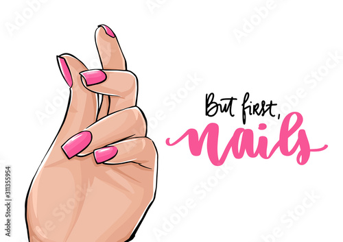 Carta da parati Vector Beautiful woman hands with pink nail polish