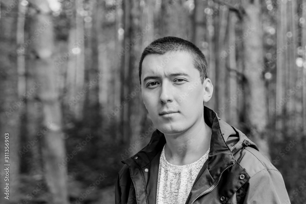 portrait of attractive sad man outdoors monochrome portrait of attractive sad man outdoors monochrome