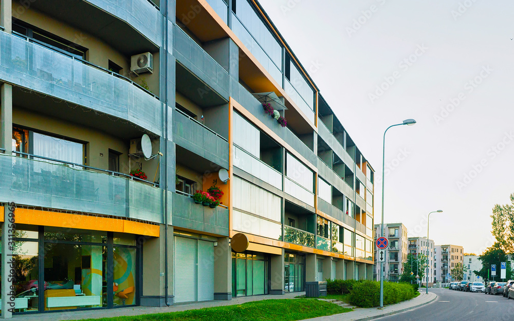Obraz premium Block of apartment residential buildings Vilnius reflex