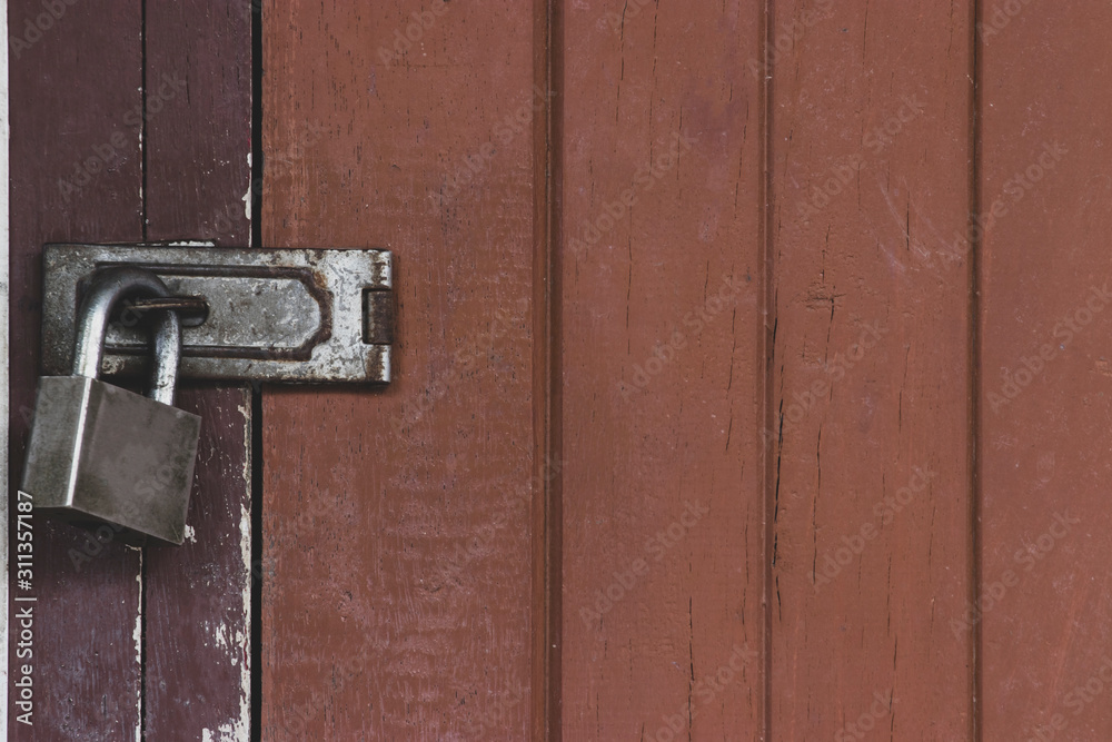 Old keys locked in a wooden door