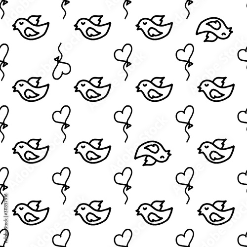 valentine love vector seamless pattern. Freehand love symbol illustrations on white background.