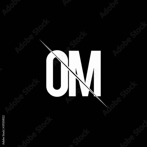 OM logo monogram with slash style design template