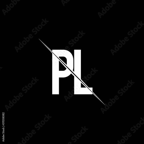 PL logo monogram with slash style design template
