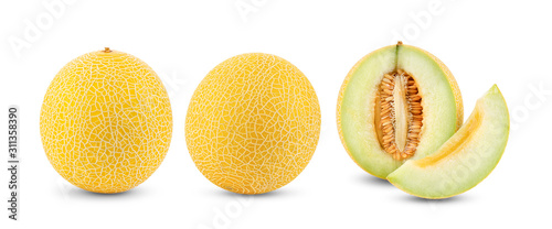 Obraz na plátně yellow cantaloupe melon isolated on white background