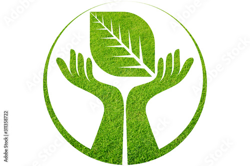 grass emboss hand leaf logo