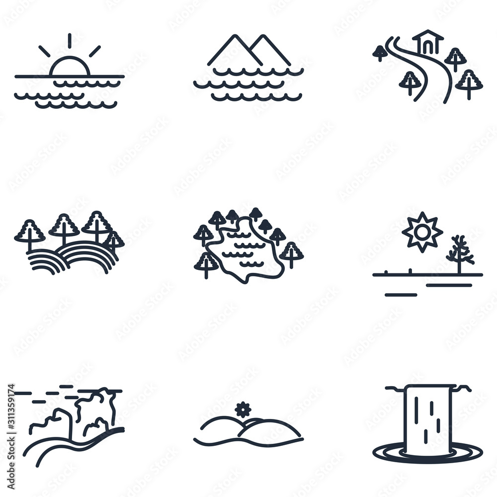 Fototapeta premium Landscape Set icon template color editable. Landscape pack symbol vector sign isolated on white background illustration for graphic and web design.