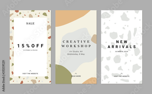 3 layout templates for instagram stories, mobile apps or banner design. Trendy abstract backgrounds.