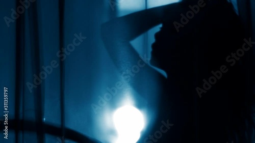 Portrait silhouette, of young sensual seductive passionate young woman makes love. Unrecognised Person
