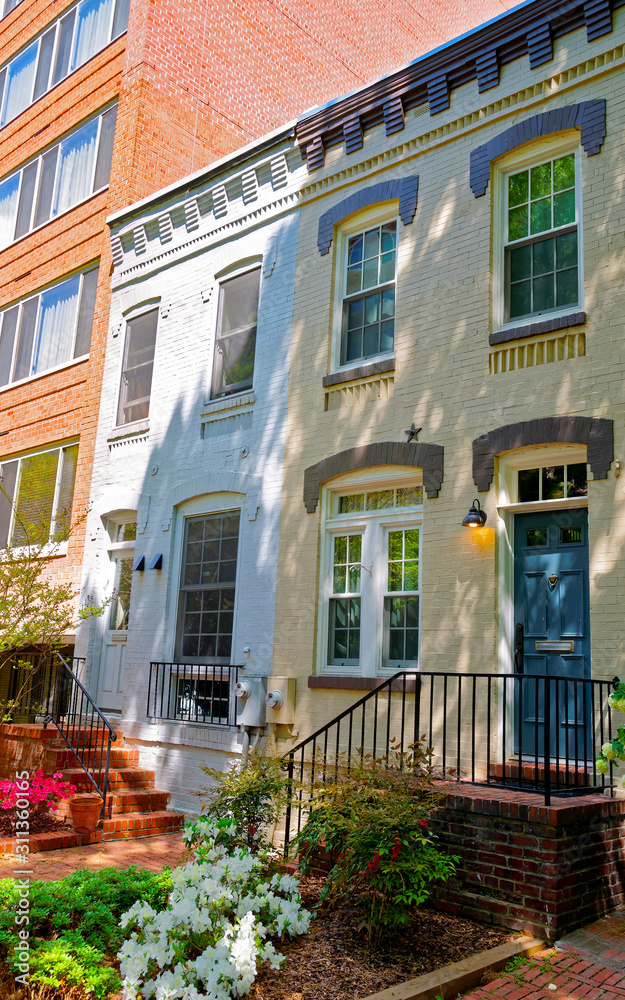 Fototapeta premium White houses in the streets of Washington DC reflex