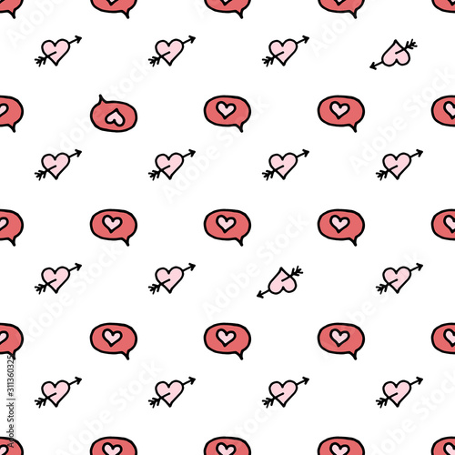 valentine love vector seamless pattern. Freehand love symbol illustrations