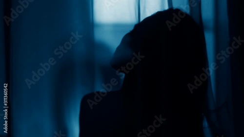 Portrait silhouette, of young sensual seductive passionate young woman makes love. Unrecognised Person