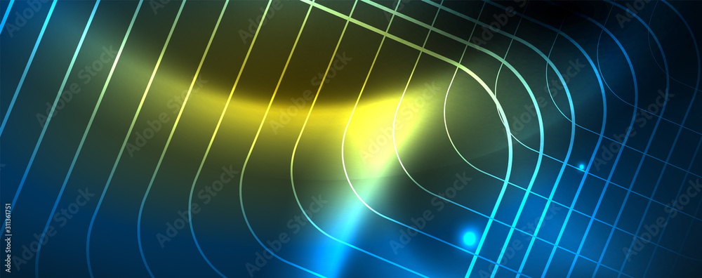Neon glowing techno lines, hi-tech futuristic abstract background template, vector Neon glowing techno lines, hi-tech futuristic abstract background template, vector