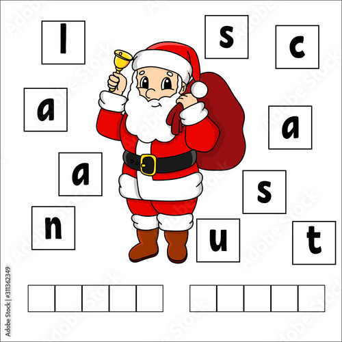 Words puzzle. Education developing worksheet. Learning game for kids. Activity page. Puzzle for children. Riddle for preschool. Simple flat isolated vector illustration in cute cartoon style.