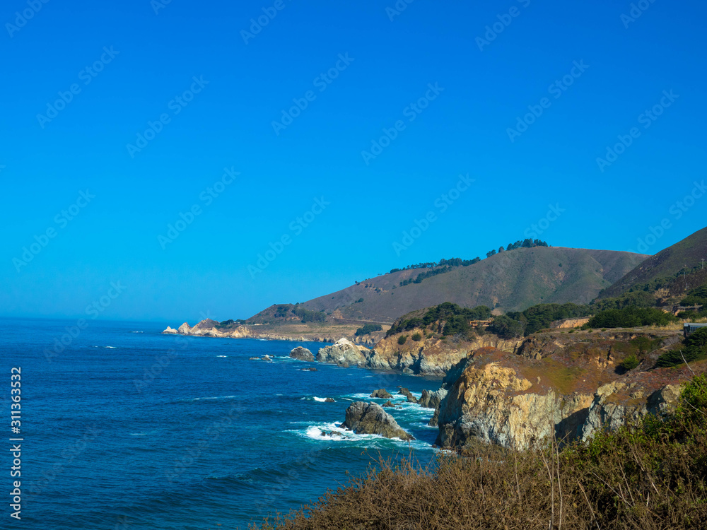 The Pacific coast and ocean at Big Sur region. California
