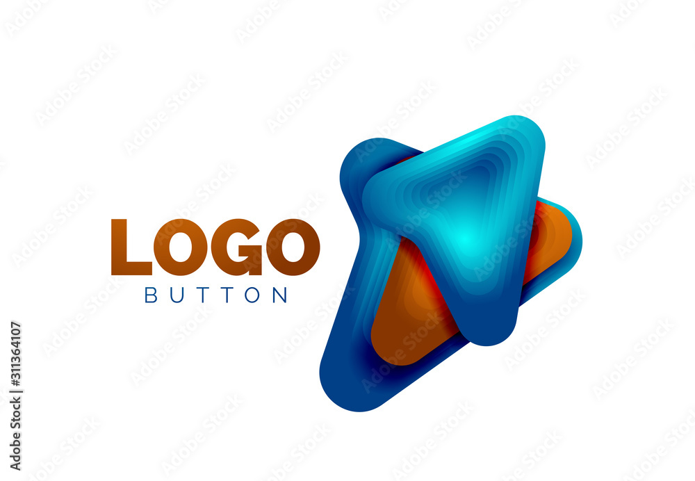 Arrow logo template. Or play or download button logotype template. Minimal geometrical design, 3d geometric bold symbol in relief style with color blend steps effect. Vector Illustration Arrow logo template. Or play or download button logotype template. Minimal geometrical design, 3d geometric bold symbol in relief style with color blend steps effect. Vector Illustration