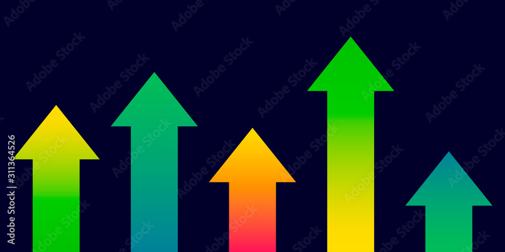Gradient bright arrows on a dark background. Abstract poster. Vector illustration Gradient bright arrows on a dark background. Abstract poster. Vector illustration