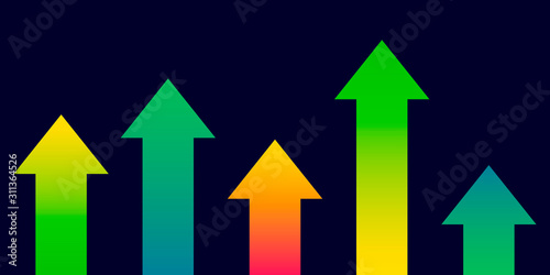 Gradient bright arrows on a dark background. Abstract poster. Vector illustration