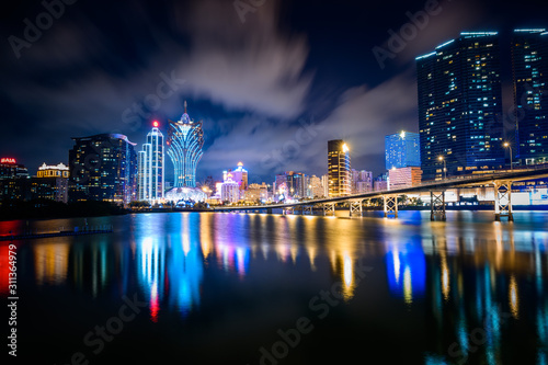 Macau Peninsula  Macau  China  December 2019  Casino Buildings Night View