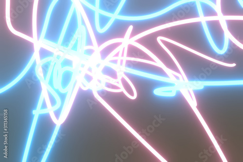 Neon grow lights geometric lines. For graphic design or background. 3D render.