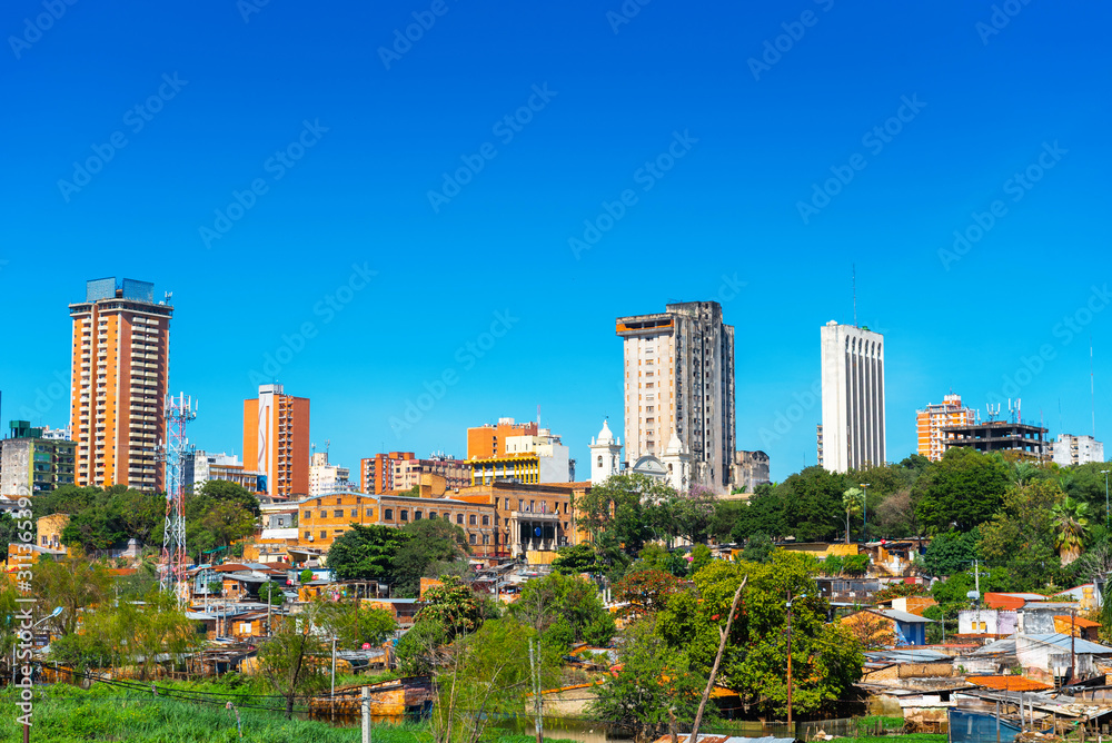 Skyscrapers and city buildings, Asuncion, Paraguay. City landscape. Copy space for text.