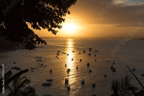 View of wonderful sunset in Morro de Sao Paulo, Bahia, Brazil. Hill.