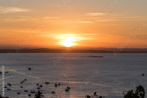 View of wonderful sunset in Morro de Sao Paulo, Bahia, Brazil. Hill.