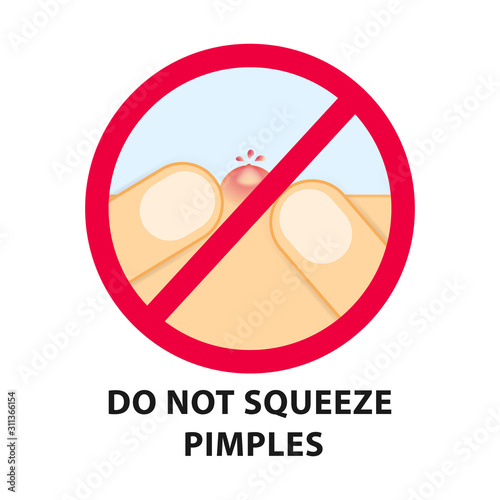 Acne icon. Do not squeeze pimples. Isolated on white background. 