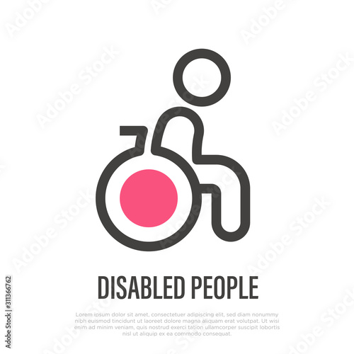 Sign of access for disabled people, thin line icon. Vector illustration.