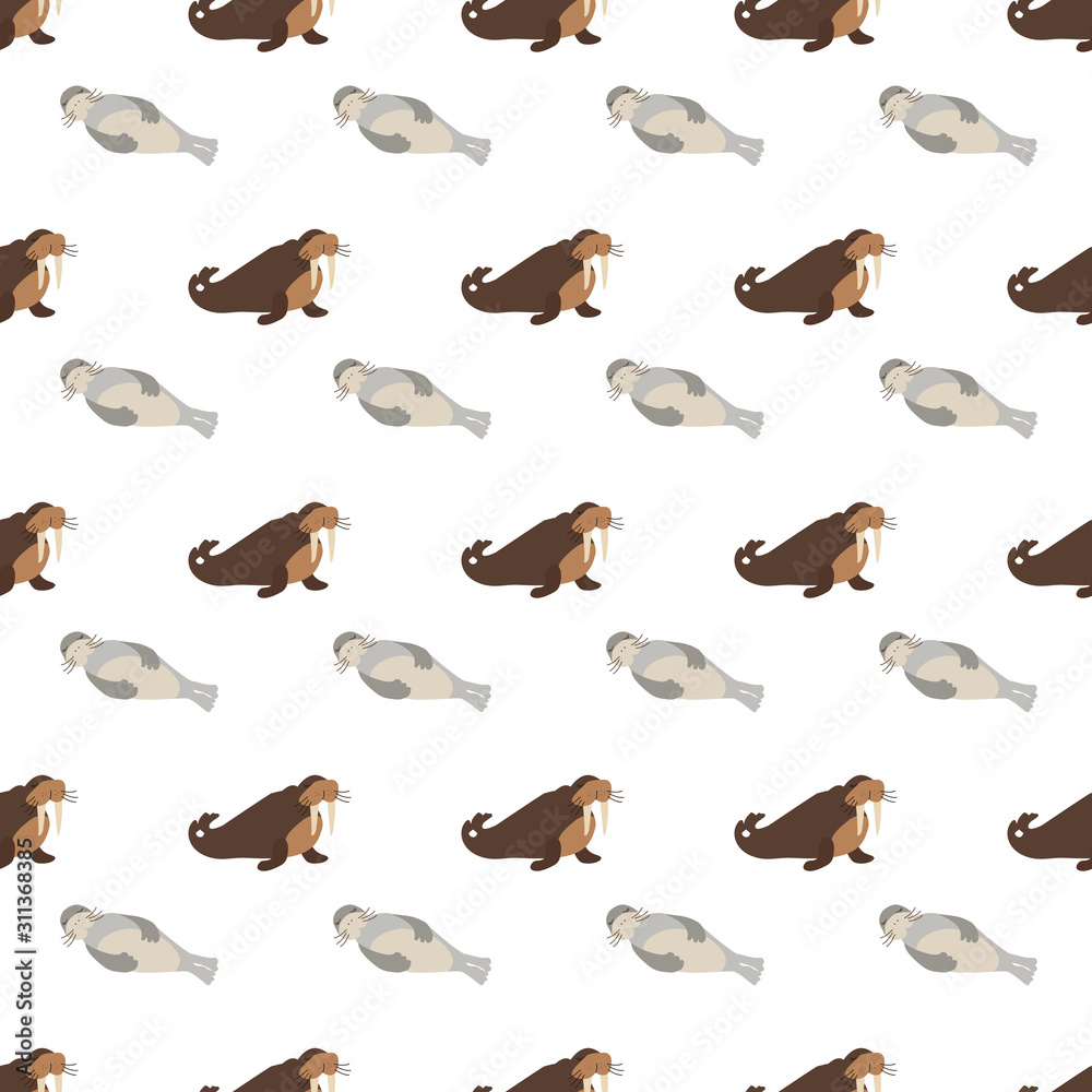 Vector illustration. Seamless pattern with polar nordic animals. seal and white bear.