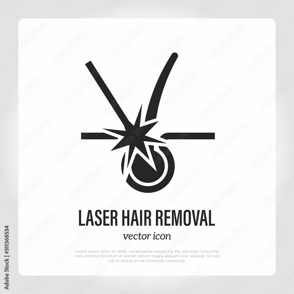 Laser hair removal thin line icon. Follicle destruction by laser.  Cosmetology procedure of epilation. Vector illustration. Stock Vector |  Adobe Stock