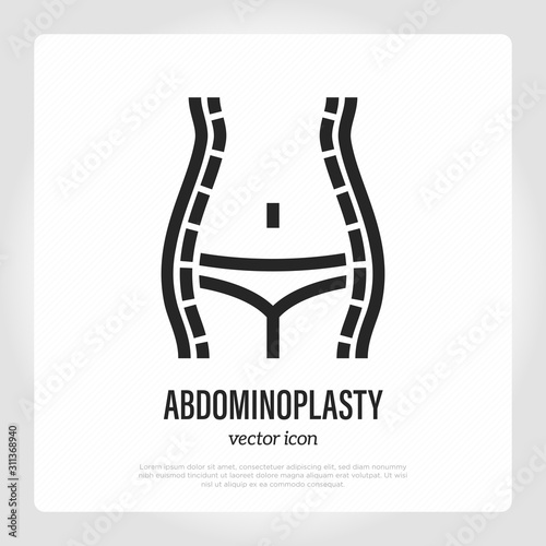 Abdominoplasty thin line icon, body correction. Plastic surgery. Vector illustration.