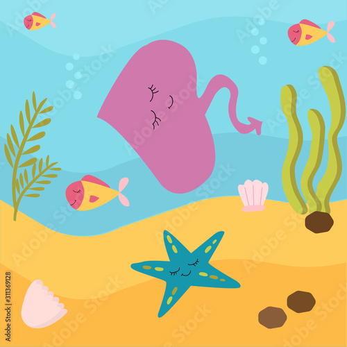 vector illustration. Underwater world, marine life of oceanic animals