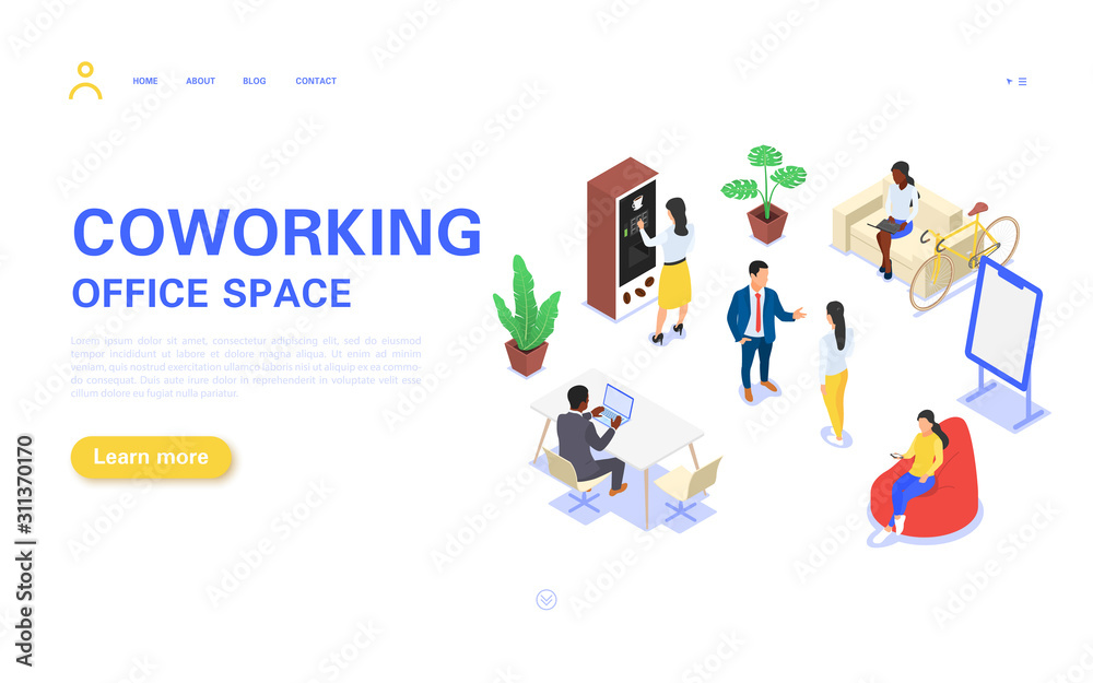 Concept of coworking and office business space for a creative team, creative people and freelancers. Business collaboration.