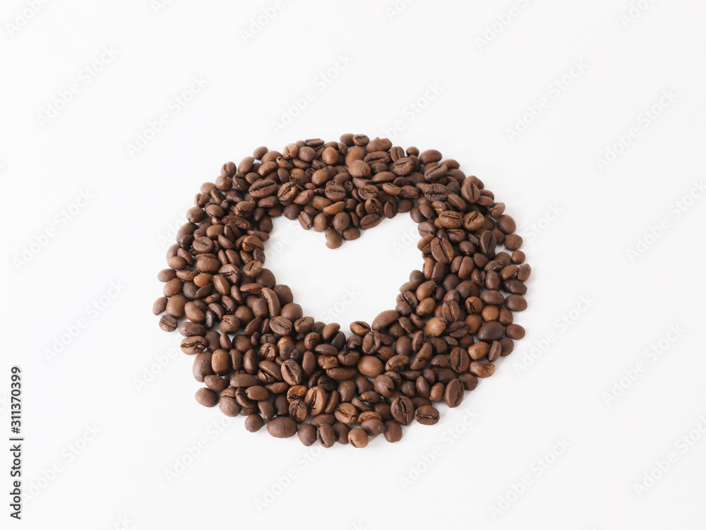 Coffee beans arranged as heart shape Coffee beans arranged as heart shape