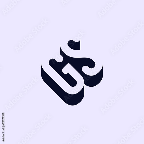Initial letter G S logo template with 3d block negative space in flat design monogram illustration