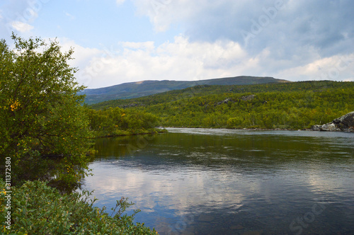 Lakes, rivers and mountains in the national park Abisko in Sweden