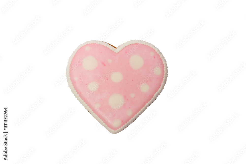 Background from pink cookie heart shaped with different patterns, isolated Background from pink cookie heart shaped with different patterns, isolated