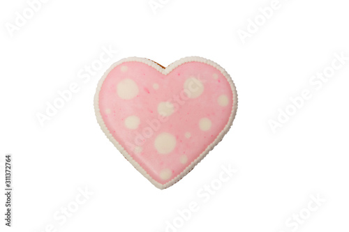 Background from pink cookie heart shaped with different patterns  isolated