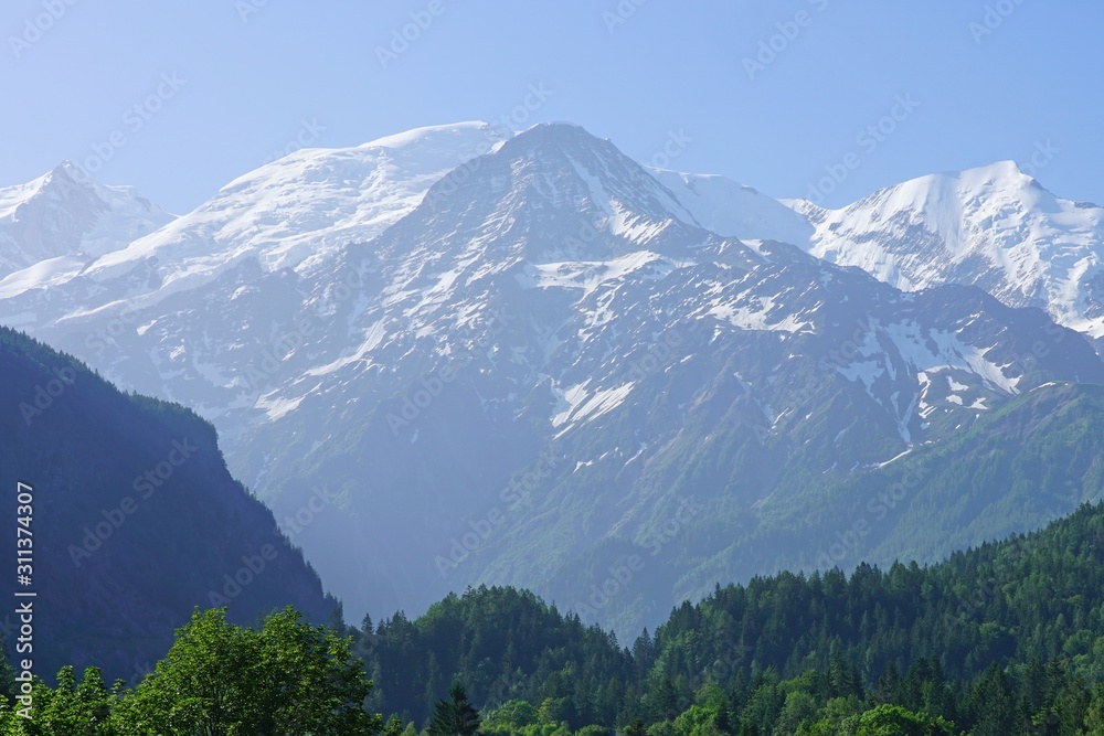 Landscape view of the Massif du Mont Blanc near Chamonix, France