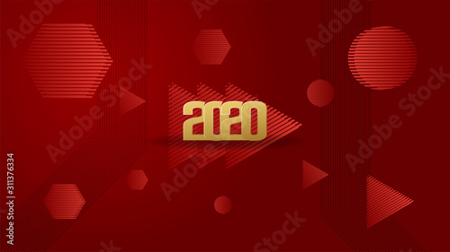 2020 red background geometric with black line and gold text. design for background, banner, template, cover.