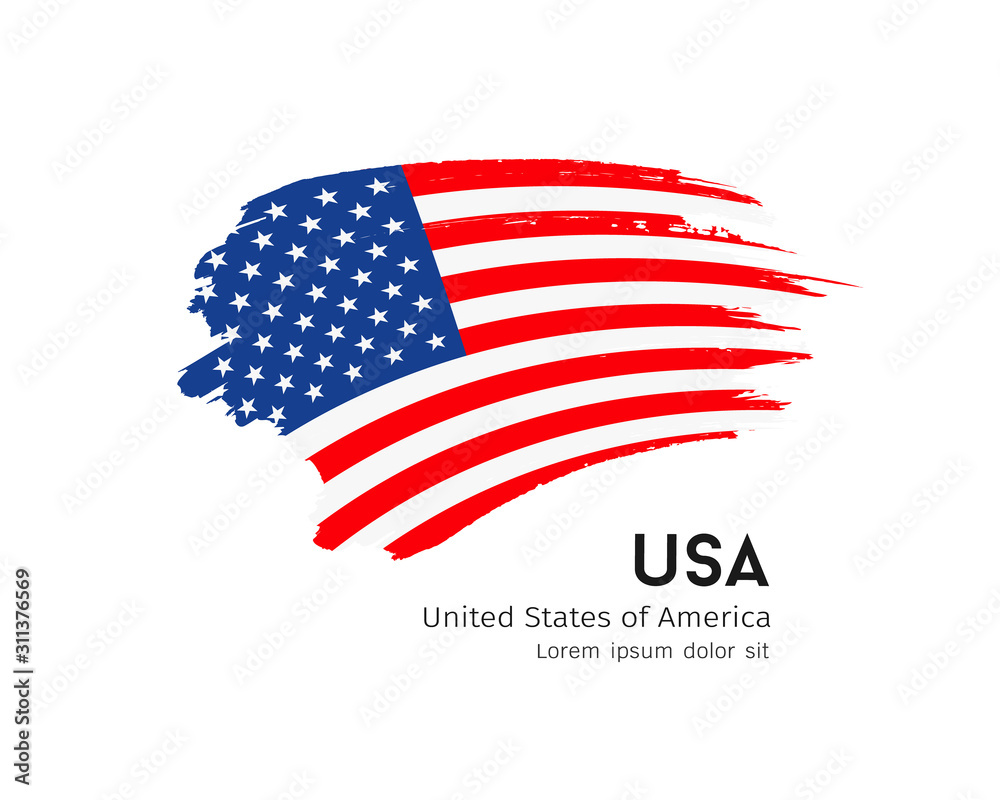 Flag of usa vector brush stroke design isolated on white background, illustration - obrazy, fototapety, plakaty 