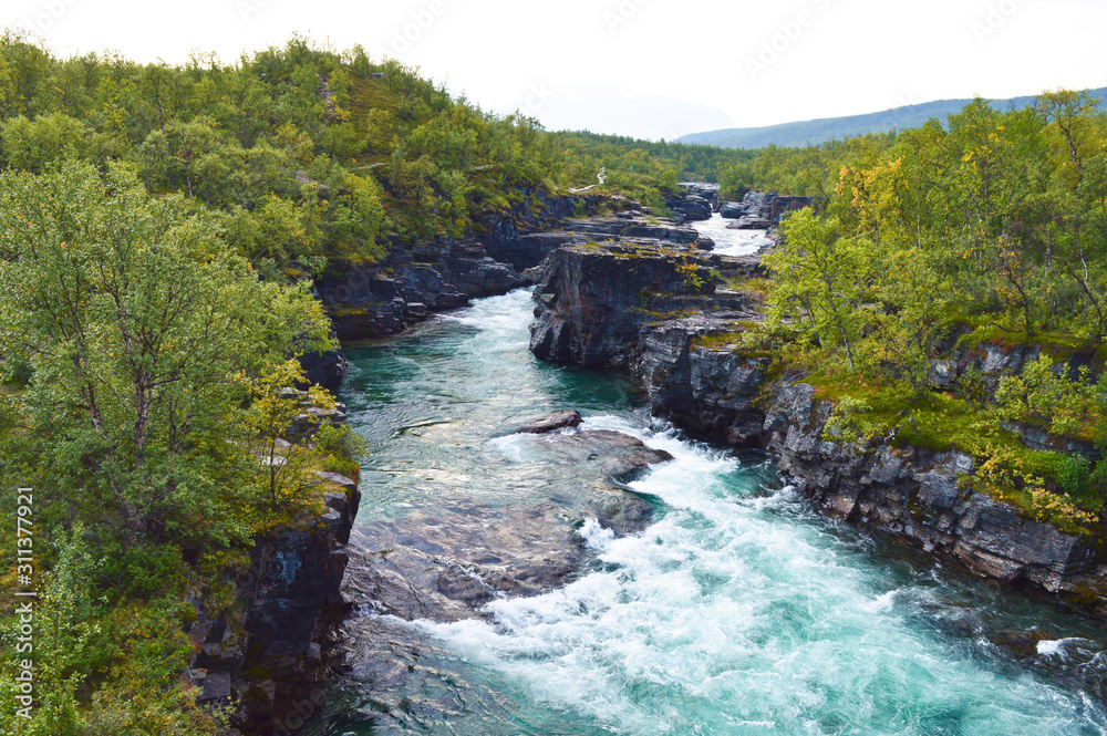 Wild river and rapids near Kungsleden trail in Abisko national Park, Sweden Wild river and rapids near Kungsleden trail in Abisko national Park, Sweden