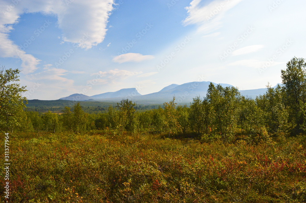 Beautiful nature and mountains during hike on kungsleden trail in national park Abisko, Sweden Beautiful nature and mountains during hike on kungsleden trail in national park Abisko, Sweden