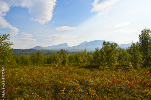 Beautiful nature and mountains during hike on kungsleden trail in national park Abisko  Sweden