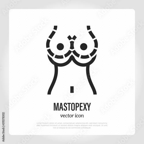 Mastopexy thin line icon. Breast size correction. Plastic surgery. Vector illustration.