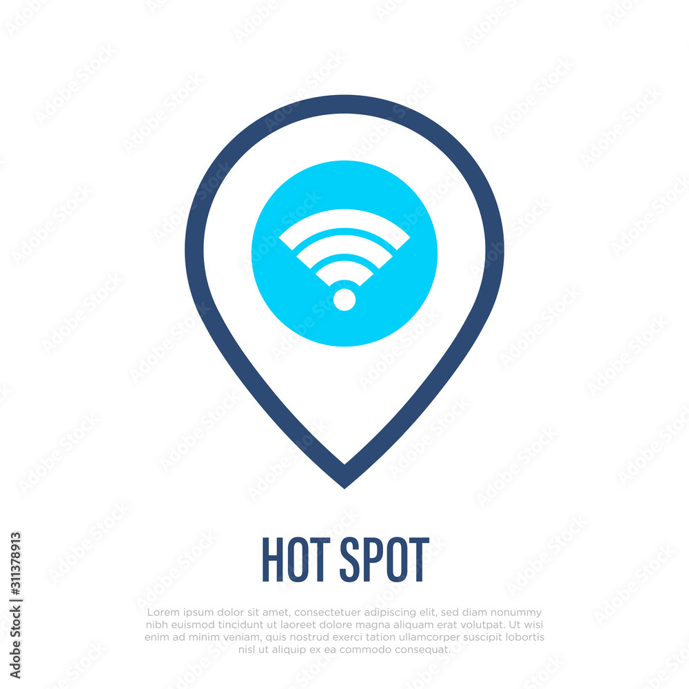Wi-fi thin line icon. Hot spot pointer. Vector illustration for sticker. Wi-fi thin line icon. Hot spot pointer. Vector illustration for sticker.