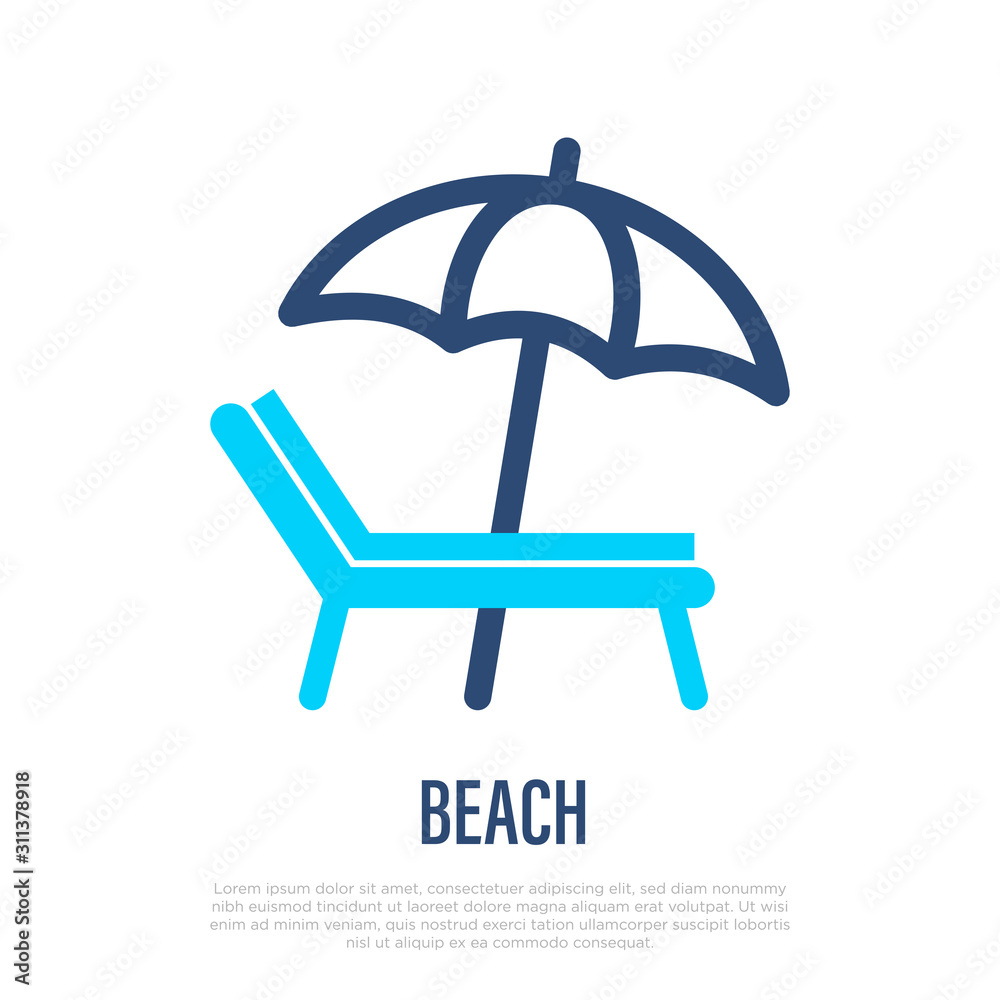 Beach sign: sunbed and umbrella. Thin line icon. Vector illustration for hotel. Beach sign: sunbed and umbrella. Thin line icon. Vector illustration for hotel.