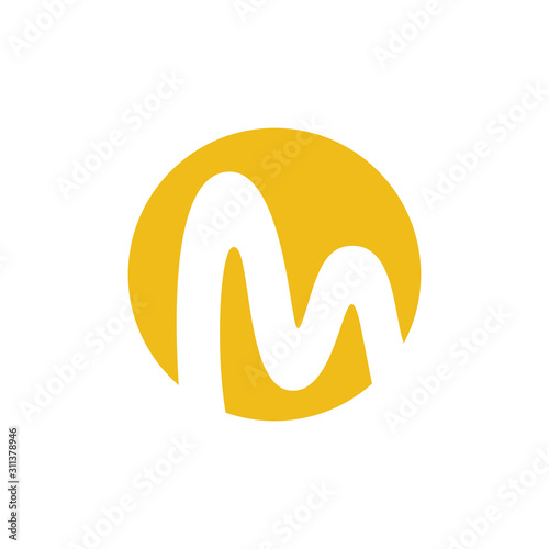 letter m curves negative space circle logo vector