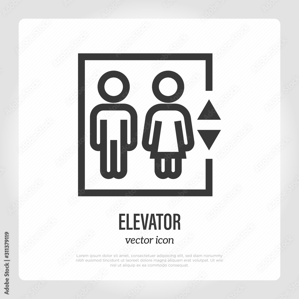 Elevator with people inside thin line icon. Vector illustration of public sign. Elevator with people inside thin line icon. Vector illustration of public sign.