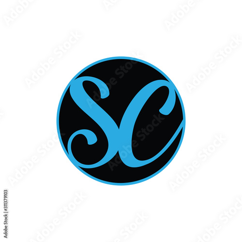 letter sc curves linked circle logo vector
